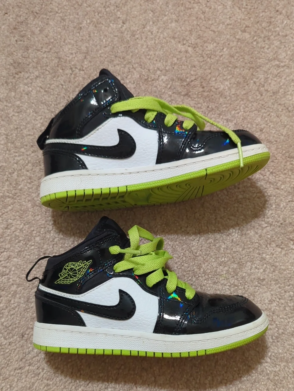 Nike Kids' High-Top Sneakers in Black, White & Neon Green